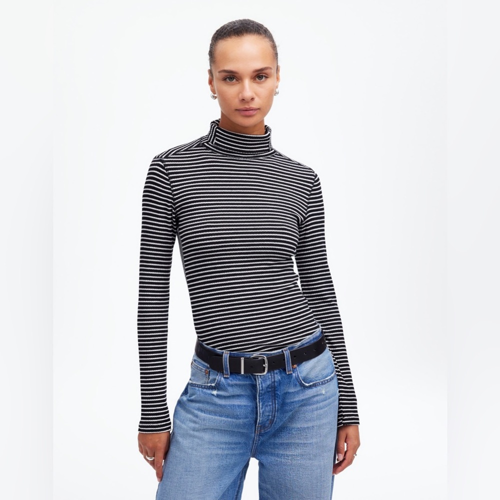 NWT Madewell Ribbed Turtleneck Long Sleeve Tee Sz XXS washed make up off collar